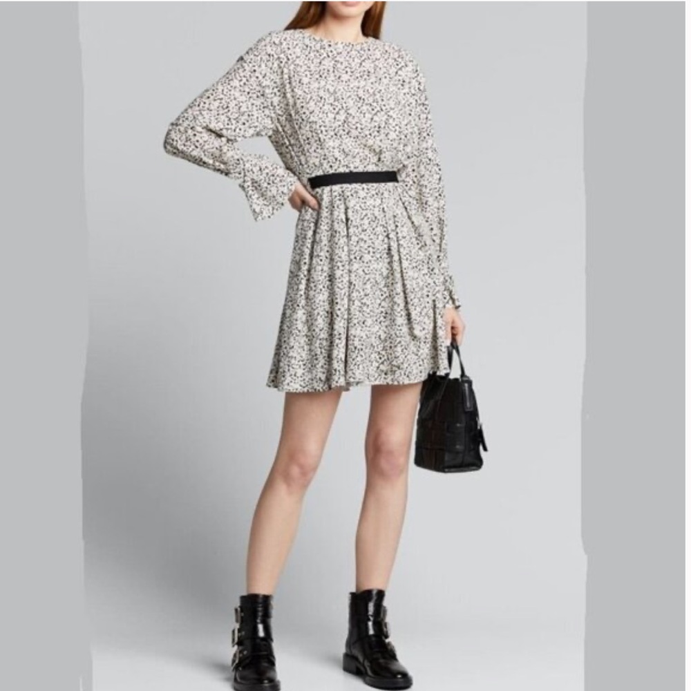 Jason Wu long sleeve Black and White Floral mini Dress elastic waist